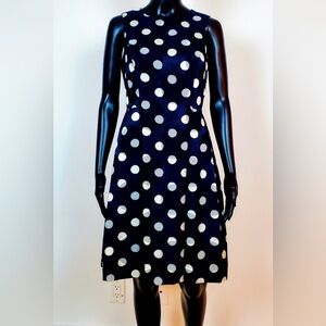 Vince Camuto Navy Blue and White Polka Dots Sleeveless Dress US 2 New